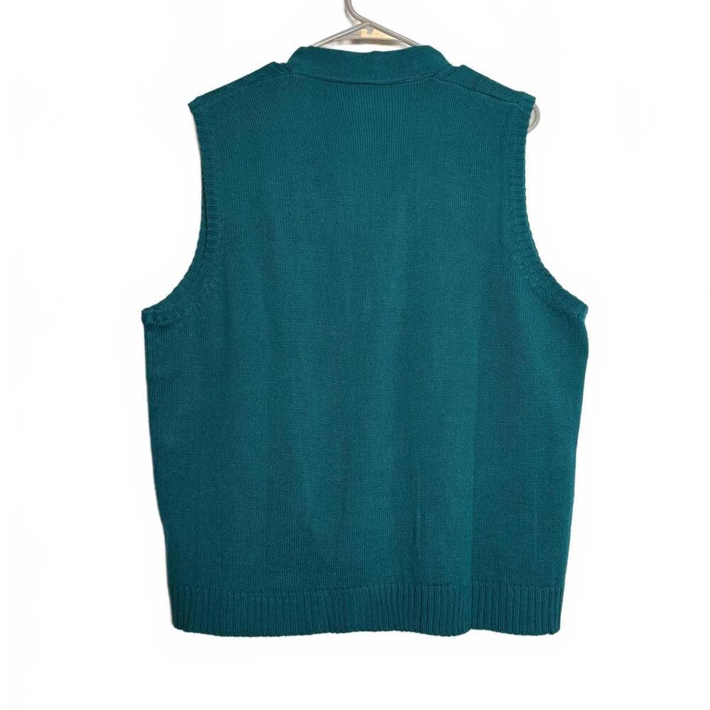 Vintage‎ 90s Teal Cable Knit Sweater Vest with Buttons - Picture 4 of 4